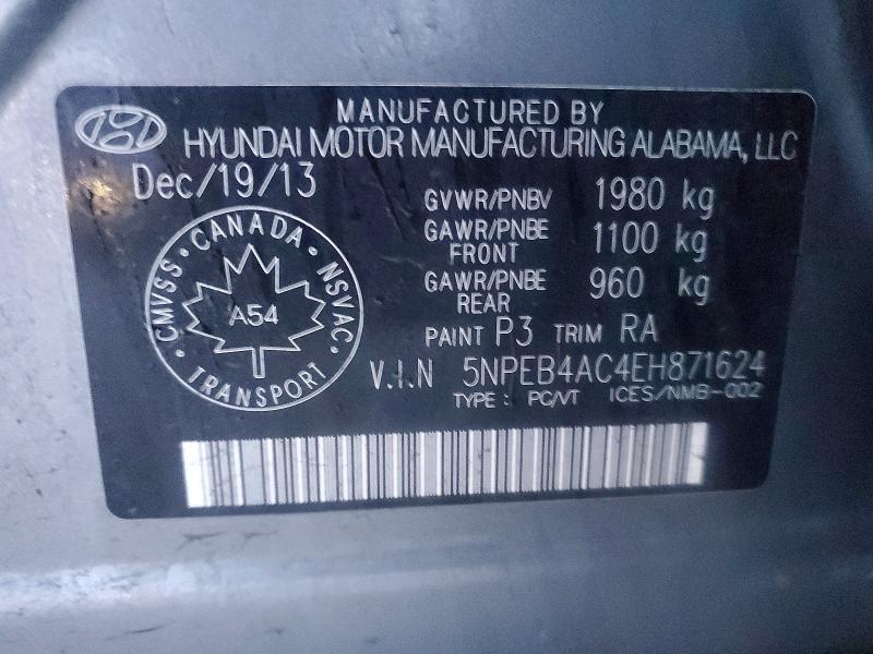 97982115 :رقم المزاد ، 5NPEB4AC4EH871624 vin ، 2014 Hyundai Sonata مزاد بيع