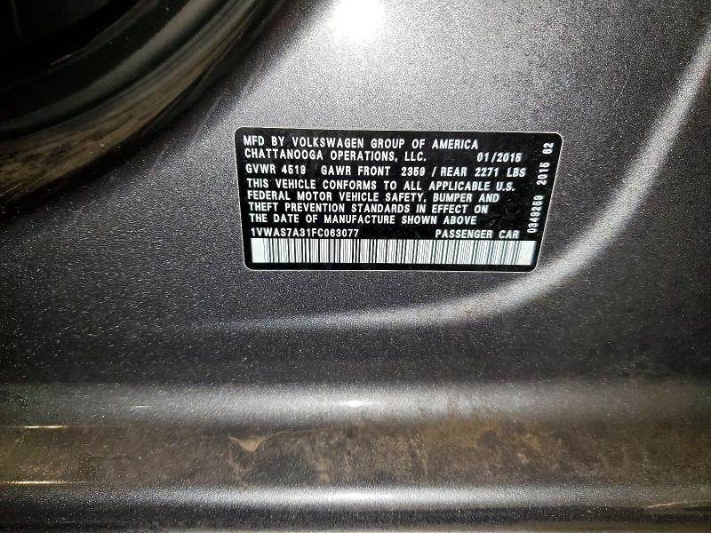 72215415 :رقم المزاد ، 1VWAS7A31FC063077 vin ، 2015 Volkswagen Passat مزاد بيع