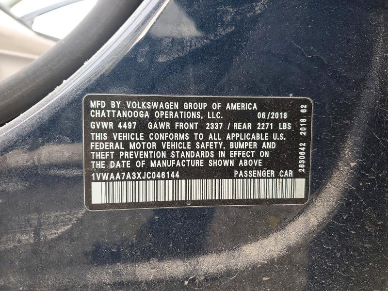 Aukcja sprzedaży 2018 Volkswagen Passat, vin: 1VWAA7A3XJC046144, numer aukcji: 74837215