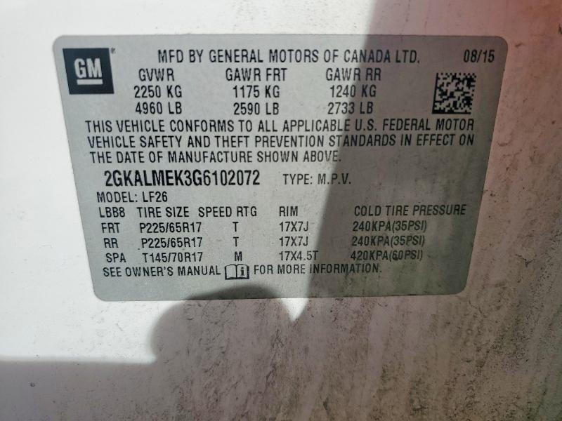 72146645 :رقم المزاد ، 2GKALMEK3G6102072 vin ، 2016 Gmc Terrain مزاد بيع