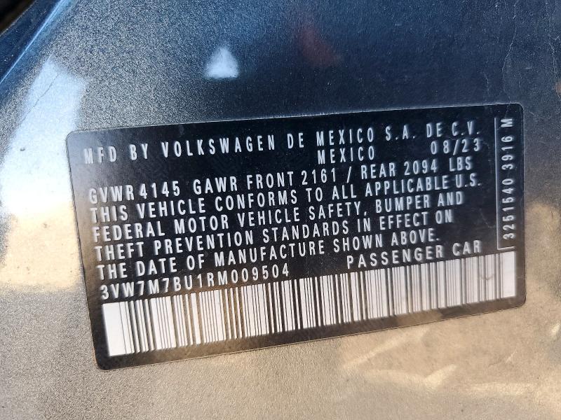 2024 Volkswagen Jetta მანქანა იყიდება აუქციონზე, vin: 3VW7M7BU1RM009504, აუქციონის ნომერი: 72831455