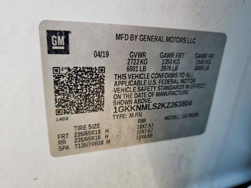 Продаж на аукціоні авто 2019 Gmc Acadia, vin: 1GKKNMLS2KZ263804, номер лоту: 72358305