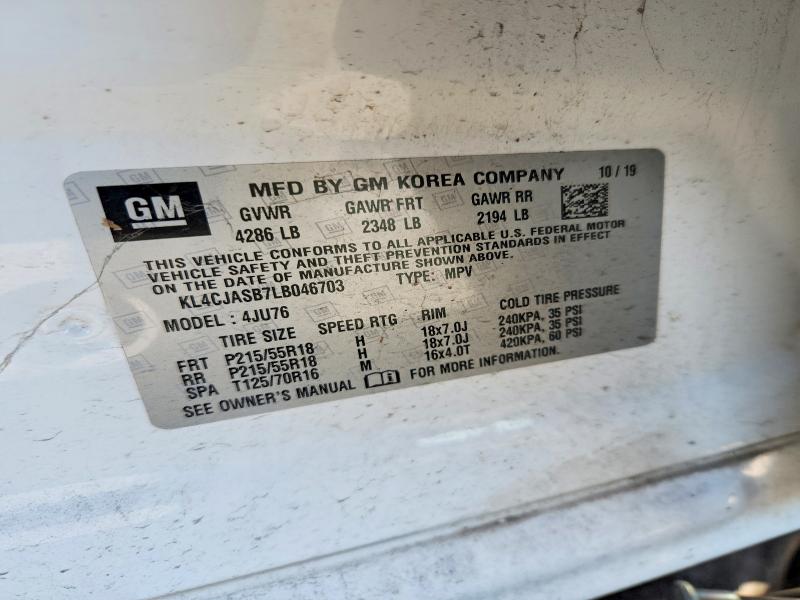 Aukcja sprzedaży 2020 Buick Encore, vin: KL4CJASB7LB046703, numer aukcji: 73035555