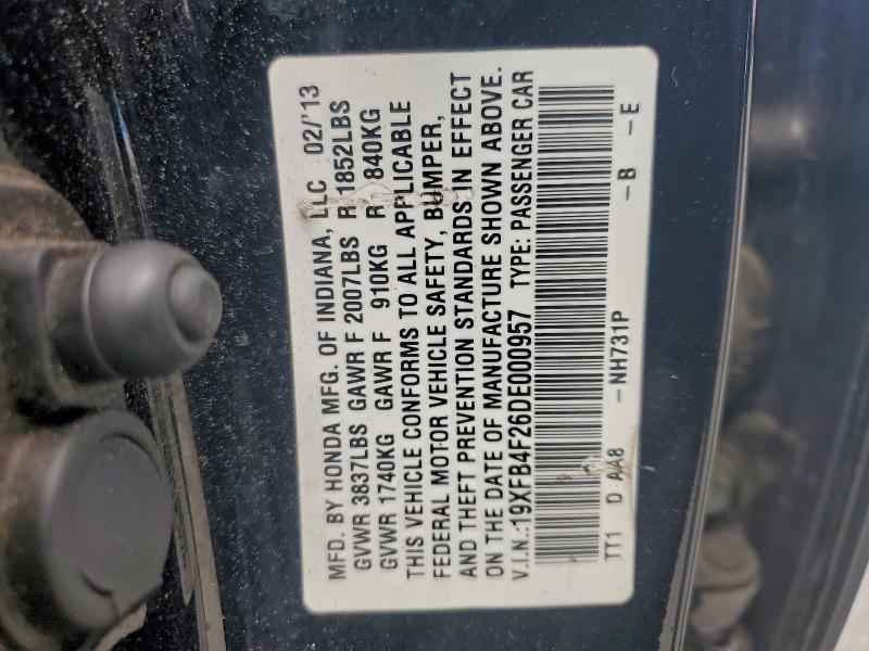 73022305 :رقم المزاد ، 19XFB4F26DE000957 vin ، 2013 Honda Civic Hybr مزاد بيع