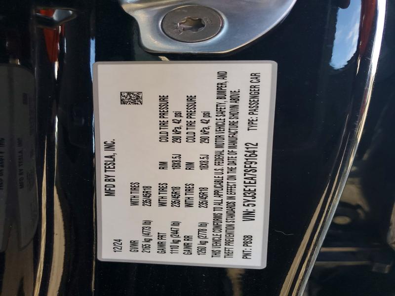 Auction sale of the 2025 Tesla Model 3, vin: 5YJ3E1EA7SF916412, lot number: 98259785