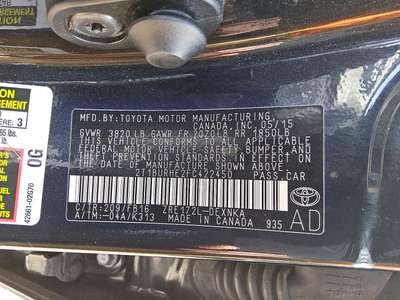 Aukcja sprzedaży 2015 Toyota Corolla, vin: 2T1BURHE2FC422450, numer aukcji: 75287765