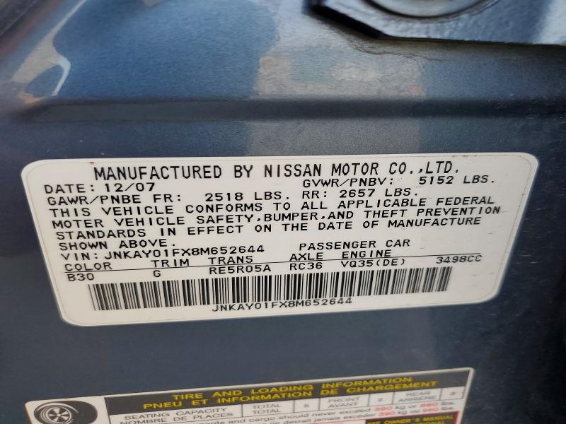 73043005 :رقم المزاد ، JNKAY01FX8M652644 vin ، 2008 Infiniti M35 مزاد بيع