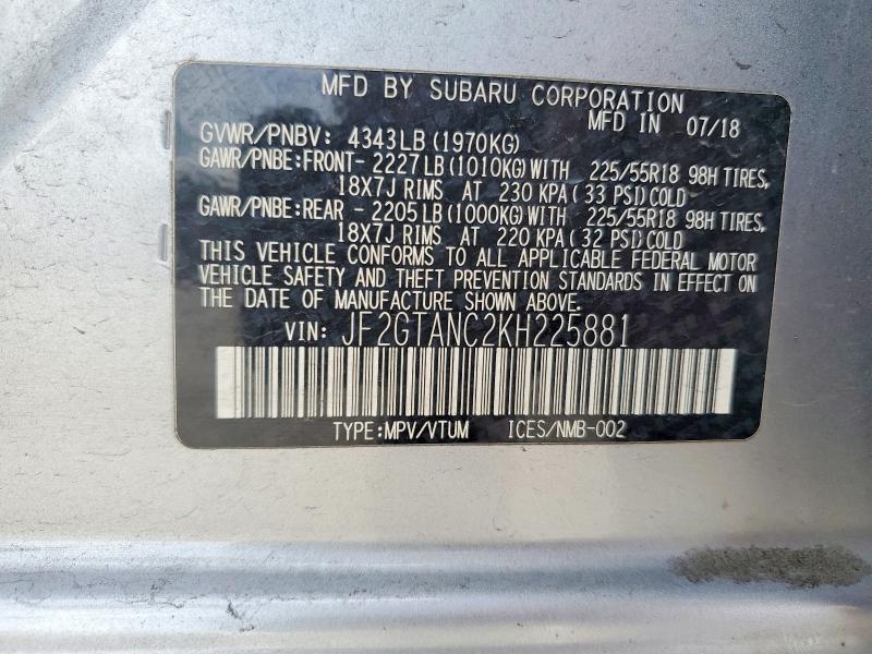 Продажа на аукционе авто 2019 Subaru Crosstrek, vin: JF2GTANC2KH225881, номер лота: 72992045