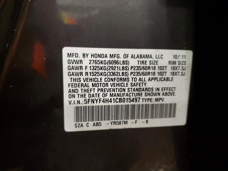 2012 Honda Pilot მანქანა იყიდება აუქციონზე, vin: 5FNYF4H41CB015497, აუქციონის ნომერი: 99874515