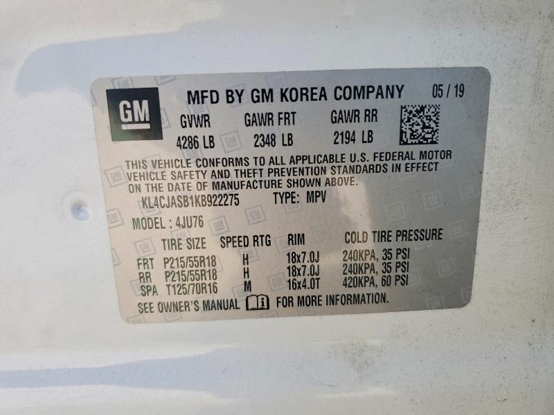 Продаж на аукціоні авто 2019 Buick Encore Pre, vin: KL4CJASB1KB922275, номер лоту: 72491435