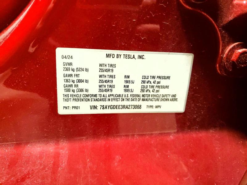 2024 Tesla Model Y მანქანა იყიდება აუქციონზე, vin: 7SAYGDEE3RA273068, აუქციონის ნომერი: 72779935