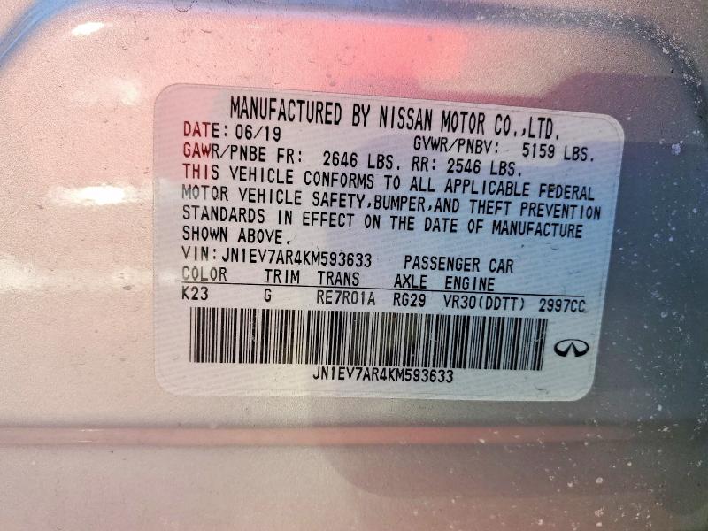 74791495 :رقم المزاد ، JN1EV7AR4KM593633 vin ، 2019 Infiniti Q50 مزاد بيع