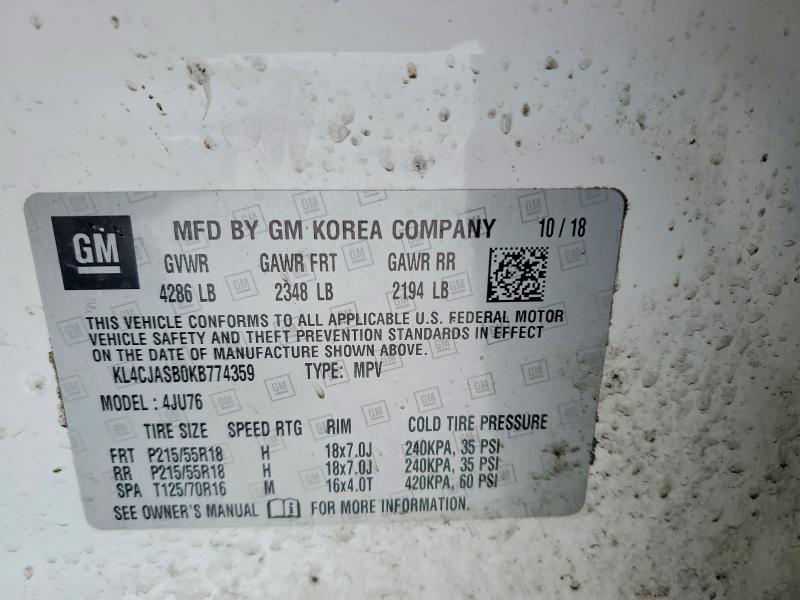 Aukcja sprzedaży 2019 Buick Encore, vin: KL4CJASB0KB774359, numer aukcji: 74872985