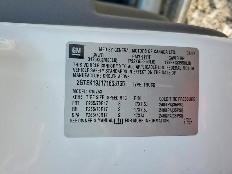 98476125 :رقم المزاد ، 2GTEK19J171663755 vin ، 2007 Gmc New Sierra مزاد بيع