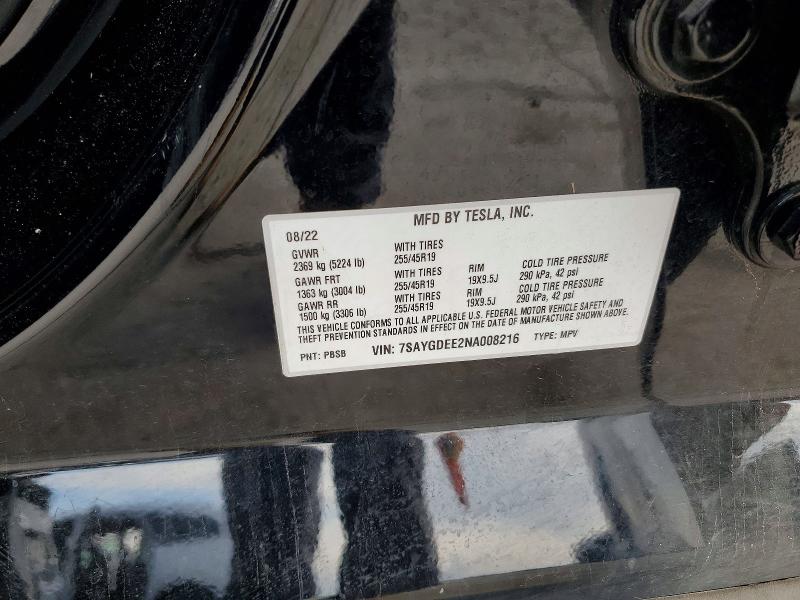 72246625 :رقم المزاد ، 7SAYGDEE2NA008216 vin ، 2022 Tesla Model Y مزاد بيع