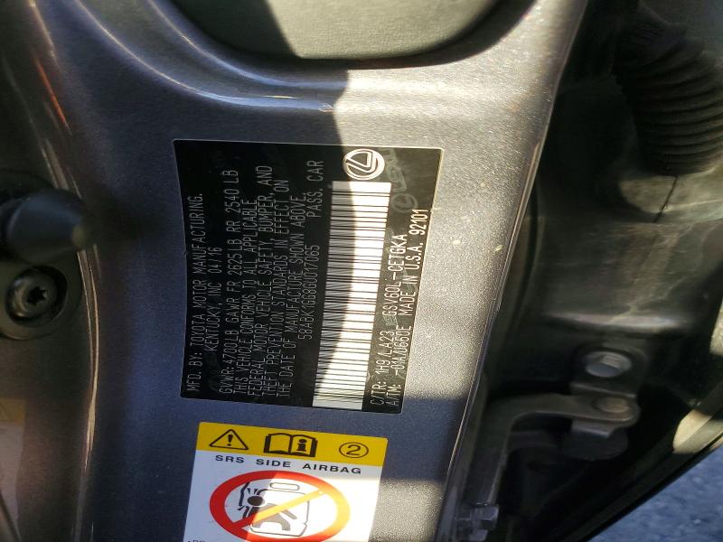 75058675 :رقم المزاد ، 58ABK1GG8GU017065 vin ، 2016 Lexus Es مزاد بيع
