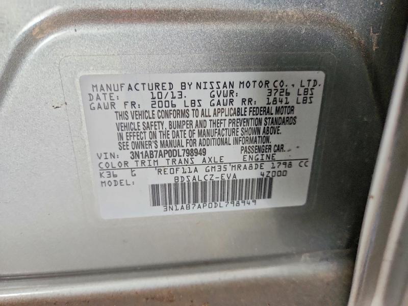 2013 Nissan Sentra მანქანა იყიდება აუქციონზე, vin: 3N1AB7AP0DL798949, აუქციონის ნომერი: 74609235