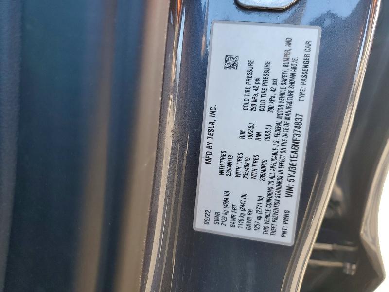 Aukcja sprzedaży 2022 Tesla Model 3, vin: 5YJ3E1EA6NF374837, numer aukcji: 97651095