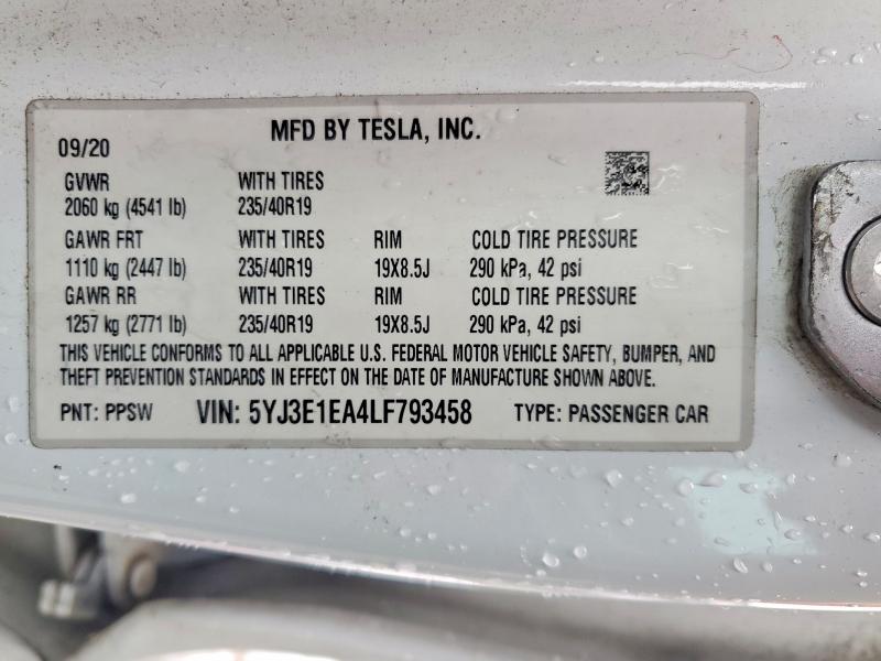 Auction sale of the 2020 Tesla Model 3, vin: 5YJ3E1EA4LF793458, lot number: 96051145