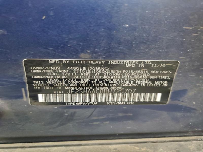 Aukcja sprzedaży 2011 Subaru Forester 2, vin: JF2SHAAC8BH725707, numer aukcji: 72199785