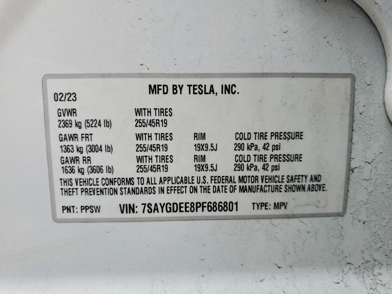 Продажа на аукционе авто 2023 Tesla Model Y, vin: 7SAYGDEE8PF686801, номер лота: 98644265