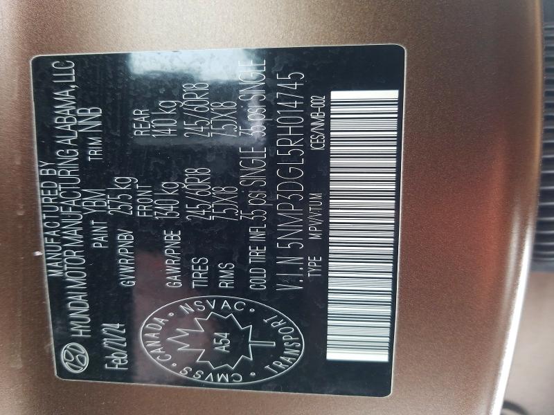72915495 :رقم المزاد ، 5NMP3DGL5RH014745 vin ، 2024 Hyundai Santa Fe X مزاد بيع