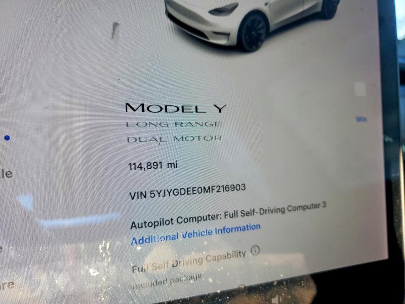 Aukcja sprzedaży 2021 Tesla Model Y, vin: 5YJYGDEE0MF216903, numer aukcji: 99321175