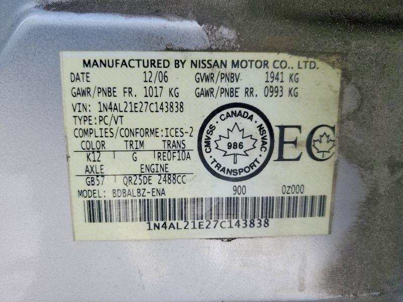 73198985 :رقم المزاد ، 1N4AL21E27C143838 vin ، 2007 Nissan Altima مزاد بيع