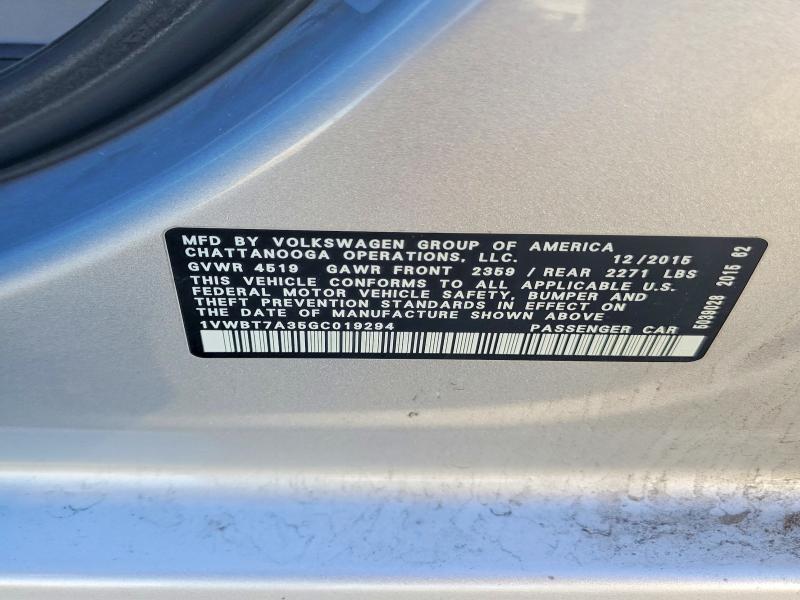 Aukcja sprzedaży 2016 Volkswagen Passat, vin: 1VWBT7A35GC019294, numer aukcji: 73442575