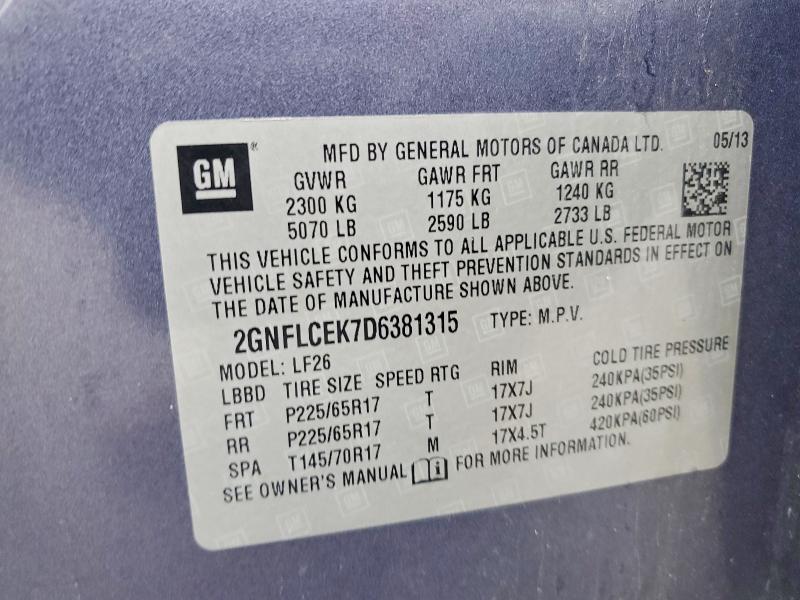 2013 Chevrolet Equinox მანქანა იყიდება აუქციონზე, vin: 2GNFLCEK7D6381315, აუქციონის ნომერი: 73083105