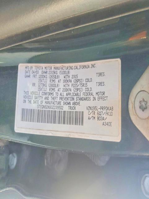 2003 Toyota Tacoma მანქანა იყიდება აუქციონზე, vin: 5TEGN92N93Z239502, აუქციონის ნომერი: 75236515