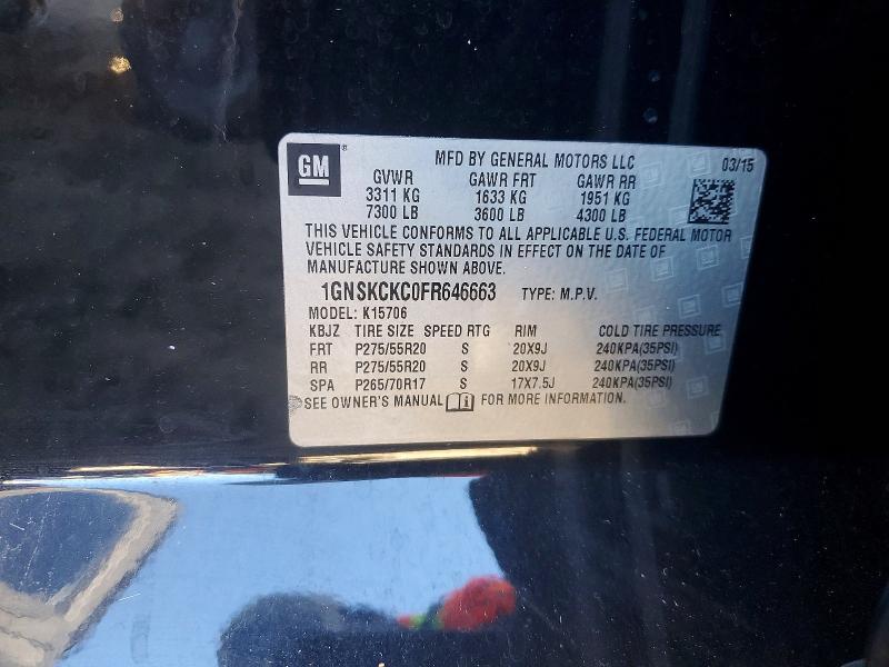 Aukcja sprzedaży 2015 Chevrolet Tahoe, vin: 1GNSKCKC0FR646663, numer aukcji: 98370515