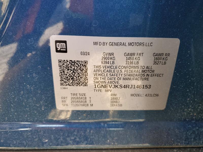 Продажа на аукционе авто 2024 Chevrolet Traverse, vin: 1GNEVJKS4RJ146153, номер лота: 74281125