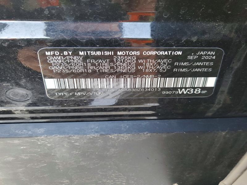 73983745 :رقم المزاد ، JA4J4VA83RZ634013 vin ، 2024 Mitsubishi Outlander مزاد بيع