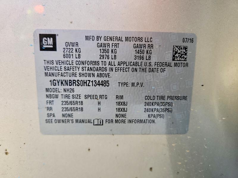 74212405 :رقم المزاد ، 1GYKNBRS0HZ134485 vin ، 2017 Cadillac Xt5 مزاد بيع