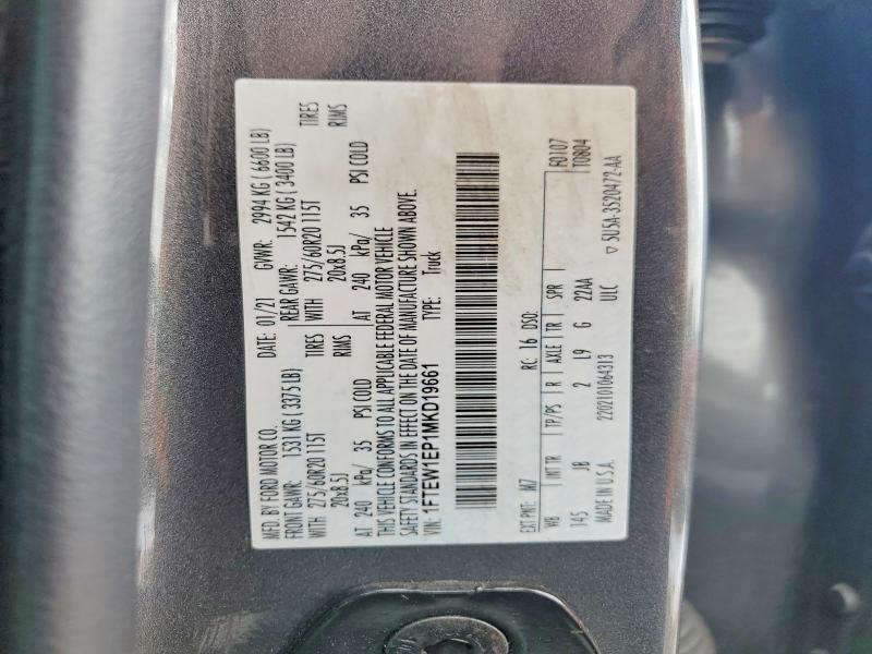 2021 Ford F150 Super მანქანა იყიდება აუქციონზე, vin: 1FTEW1EP1MKD19661, აუქციონის ნომერი: 98869385