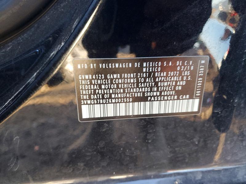 75269575 :رقم المزاد ، 3VWG57BU2KM002550 vin ، 2019 Volkswagen Jetta مزاد بيع