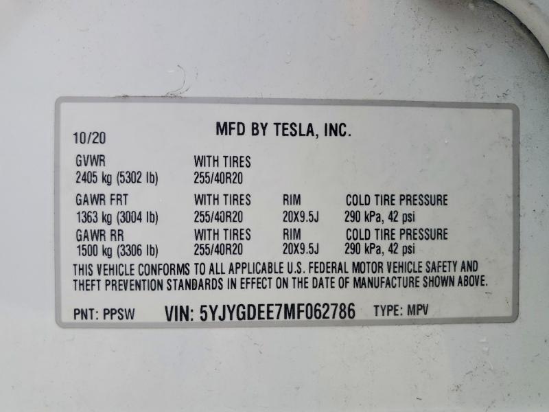 Продаж на аукціоні авто 2021 Tesla Model Y, vin: 5YJYGDEE7MF062786, номер лоту: 72486055