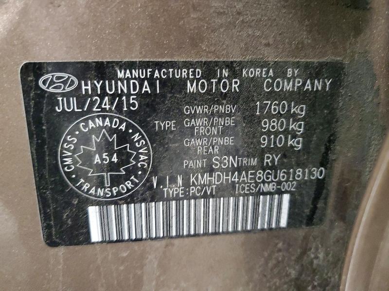 Продажа на аукционе авто 2016 Hyundai Elantra, vin: KMHDH4AE8GU618130, номер лота: 73845415