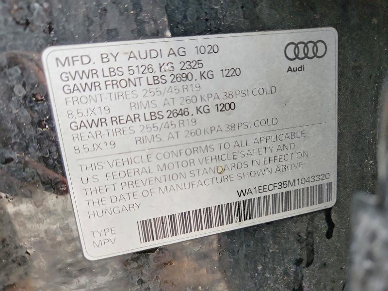Aukcja sprzedaży 2021 Audi Q3, vin: WA1EECF35M1043320, numer aukcji: 74392445