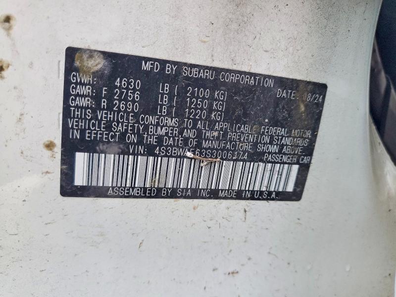 2025 Subaru Legacy მანქანა იყიდება აუქციონზე, vin: 4S3BWAF63S3006174, აუქციონის ნომერი: 98918725