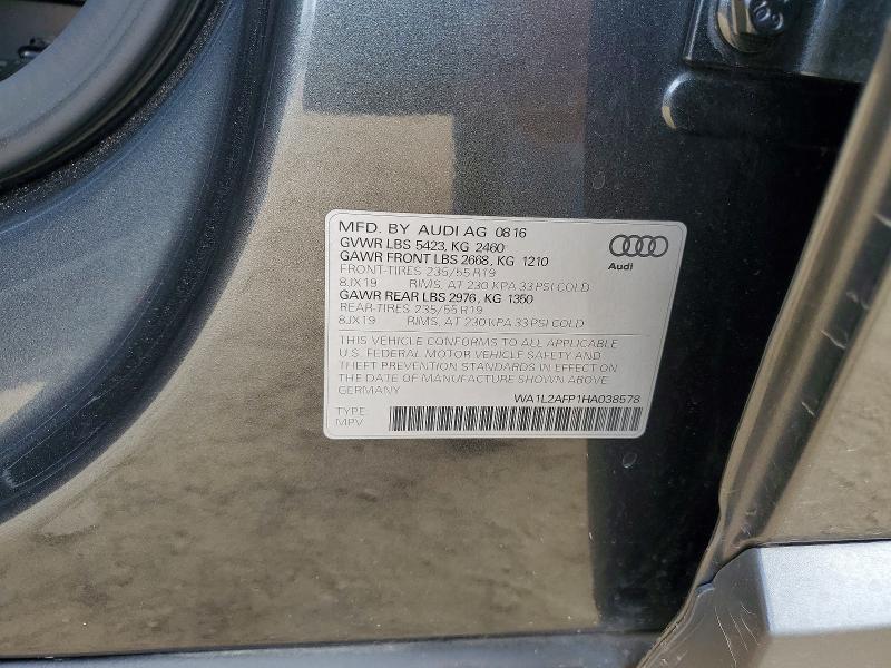 72158485 :رقم المزاد ، WA1L2AFP1HA038578 vin ، 2017 Audi Q5 مزاد بيع