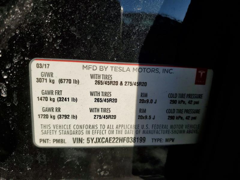 Продажа на аукционе авто 2017 Tesla Model X, vin: 5YJXCAE22HF038199, номер лота: 73910355