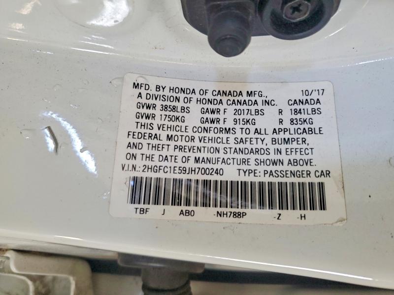 99070975 :رقم المزاد ، 2HGFC1E59JH700240 vin ، 2018 Honda Civic مزاد بيع