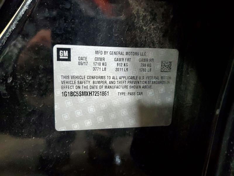 99548045 :رقم المزاد ، 1G1BC5SMXH7251861 vin ، 2017 Chevrolet Cruze مزاد بيع