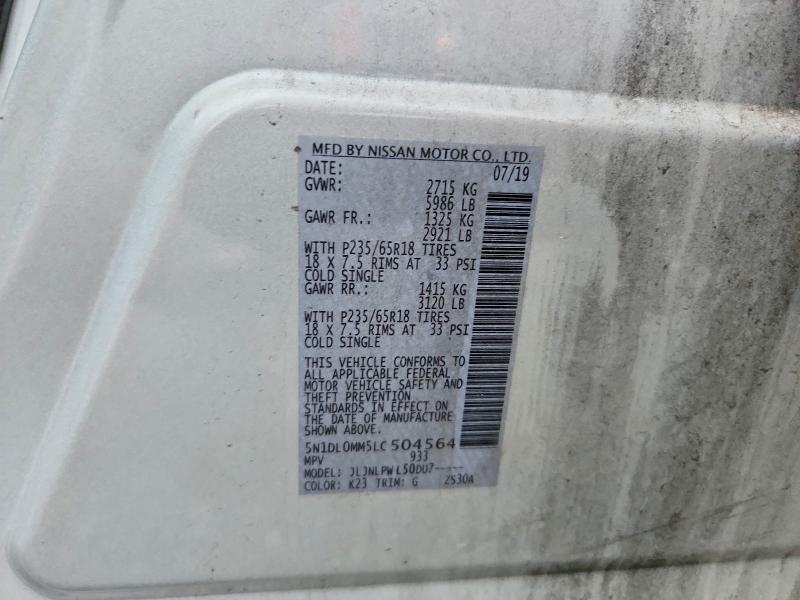 99472585 :رقم المزاد ، 5N1DL0MM5LC504564 vin ، 2020 Infiniti Qx60 Luxe مزاد بيع