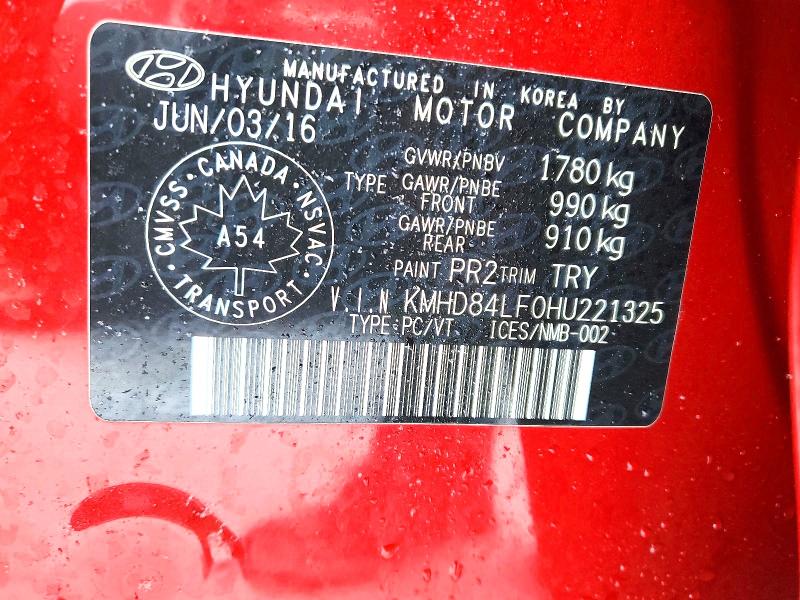 99627185 :رقم المزاد ، KMHD84LF0HU221325 vin ، 2017 Hyundai Elantra Gl 4dr مزاد بيع