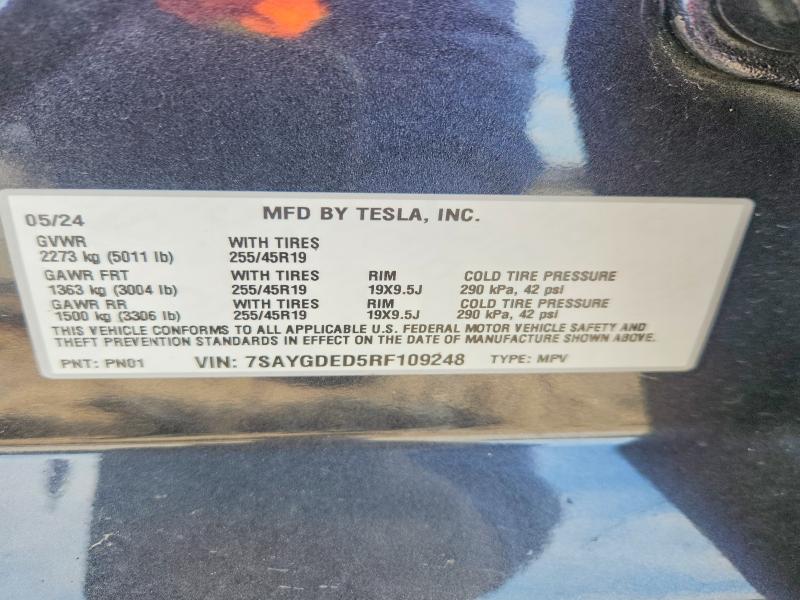 Продаж на аукціоні авто 2024 Tesla Model Y, vin: 7SAYGDED5RF109248, номер лоту: 99854475