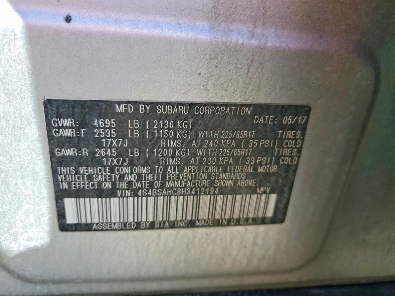 Aukcja sprzedaży 2017 Subaru Outback, vin: 4S4BSAHC8H3412194, numer aukcji: 75032615