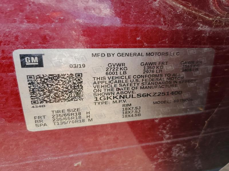 Aukcja sprzedaży 2019 Gmc Acadia Slt, vin: 1GKKNULS6KZ251400, numer aukcji: 97678465